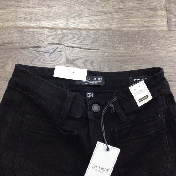 Judy Blue Straight Fit Womens High Waist Jeans Black Size 0/24 Front Pocket - Picture 4 of 8